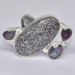 กระดูกไดโนเสาร์อินเดียโกเมนแหวนอัญมณีลึกลับ925แหวนเงินแท้พร้อมแหวนแฟชั่นชุบเงิน - Product Image 2