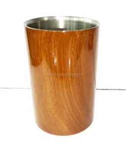 Enfriador de Vino redondo y pequeño de acero inoxidable, Enfriador de vino de doble pared con Color de madera, precio barato - Product Image 1