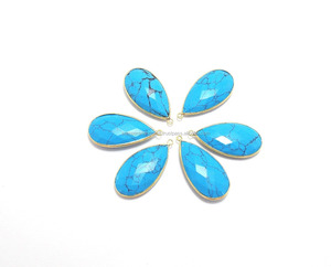 Turquoise Gemstone 925 Sterling Silver Jewelry Pear Shape 18K Gold Plated Single Bail Faceted Bezel Connector Made Brass Art - Product Image 3
