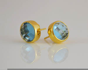 Boucles d'oreilles en topaze bleue naturelle, pierres précieuses, clou, métal, plaqué or - Product Image 1