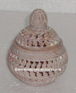 Soapstone <b>Carving</b> <b>Candle</b> Holder, Stone Decorative Handi - Product Image 1