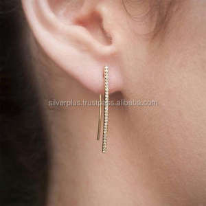 Pendientes de oro amarillo macizo de 14 quilates con diamantes de 0.24 ct SI, diseño jumbo en forma de wishbone, joyería para uso diario. - Product Image 1