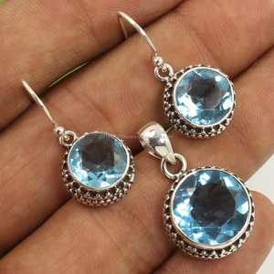 Juego de pendientes de diseñador 10*10mm 13*13mm corte redondo brillante piedras preciosas de TOPACIO AZUL Natural pendientes de plata de ley 925 para ella - Product Image 1