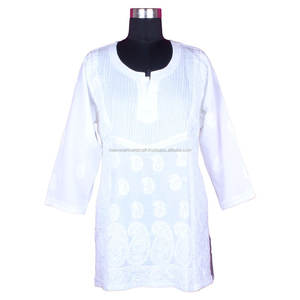 DR174 algodón indio pollo bordado algodón Kurti mujeres diseñador pollo bordado túnica camisa algodón Chikankari camisa - Product Image 1