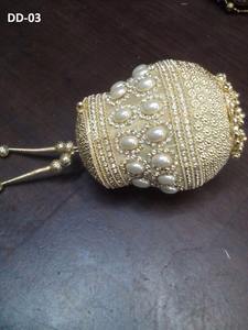 DD23 Ladies Metal <b>Clutch</b> Evening <b>Bag</b> Handmade <b>Gold</b> Silver Beaded Party Handbag with Stone Work Bridal Purse-High Quality - Product Image 5