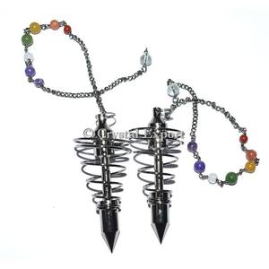 Venta al por mayor de péndulos de metal negro en espiral con giro a la izquierda estilo Feng Shui con ágata tallada piedra preciosa estilo amor y cadena de Chakra - Product Image 1