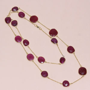 Collier en argent Sterling 925 en forme ronde de rubis teinté, collier de pierres précieuses à la mode pour femmes - Product Image 1