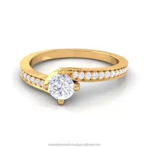 1.00Ct 솔리테어 14K 솔리드 골드 현대적인 디자인의 결혼 반지 악센트 리얼 다이아몬드 반지