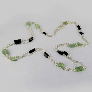 Collier pendentif en prénite noire virtuelle et spinelle noire plaqué argent avec chaîne en corde, bijoux de style bohème - Product Image 3