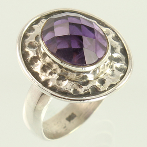 แหวนเงินบริสุทธิ์บริสุทธิ์บริสุทธิ์925เจียระไนแบบเหลี่ยมเพชรพลอยเพื่อดูผ่านการเจียระไนแล้วขนาดแหวนรูปไข่พลอยสีม่วงธรรมชาติ - Product Image 1