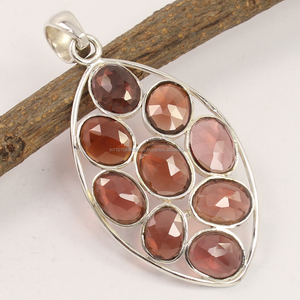 Colgante tradicional de joyería de plata de ley 925 de alta calidad, colgante de piedras preciosas ovaladas de GRANATE Natural de 10*8mm - Product Image 2