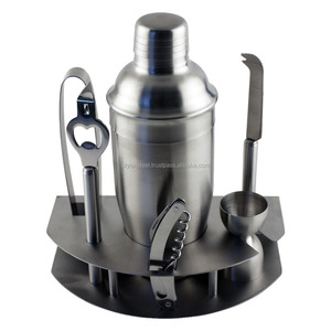 Ensemble de shaker à cocktail en acier inoxydable de 7 pièces Kit de barman avec support pour bar à boissons Kit de bar à boissons en métal - Product Image 1