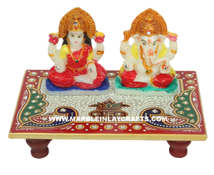 Handmade White Makrana Marble Laxmi Ganesh Sitting Statue - Product Image 2