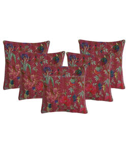 Funda de cojín con estampado de pájaro indio Funda De Almohada Kantha - Product Image 1
