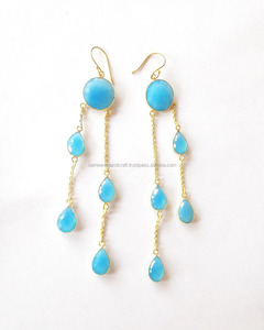 Gold Plated Peru Chalcedony <b>Earrings</b>~ <b>Dangle</b> <b>Earring</b>, Drop <b>Earring</b> Jewelry for Her - Product Image 3