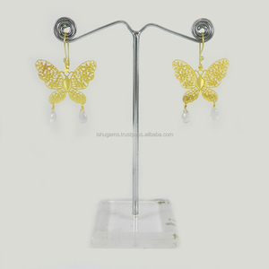 เครื่องประดับอัญมณีรูปผีเสื้อ-Chalcedony เครื่องประดับเพื่อนเจ้าสาวชุบทอง-ต่างหูดีไซน์เนอร์สำหรับผู้หญิง-IG0091 - Product Image 2