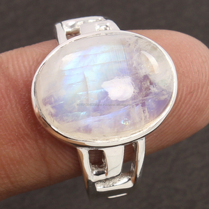 100% naturel forme ovale lunette réglage arc-en-ciel pierre de lune pierre précieuse pur 925 solide en argent Sterling concepteur toutes les tailles de bague - Product Image 2