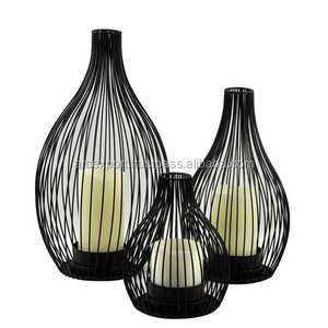 Ensemble de 3 bougeoirs en métal noir de luxe, nouveau design, décoration moderne, standard, en fil de fer, fantaisie, vente en gros - Product Image 1