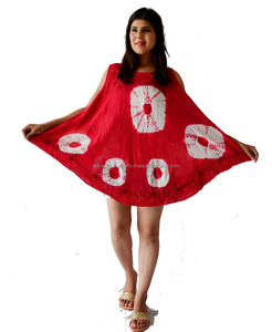 ชุดเดรสลำลองชายหาดมัดย้อมผ้าฝ้ายสีแดง - Product Image 4