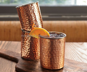 Pure 100% Copper Hammered Design Tumbler Handmade Decorated Drinking Water <b>Glass</b> for Dining Table and Kitchen - Product Image 3