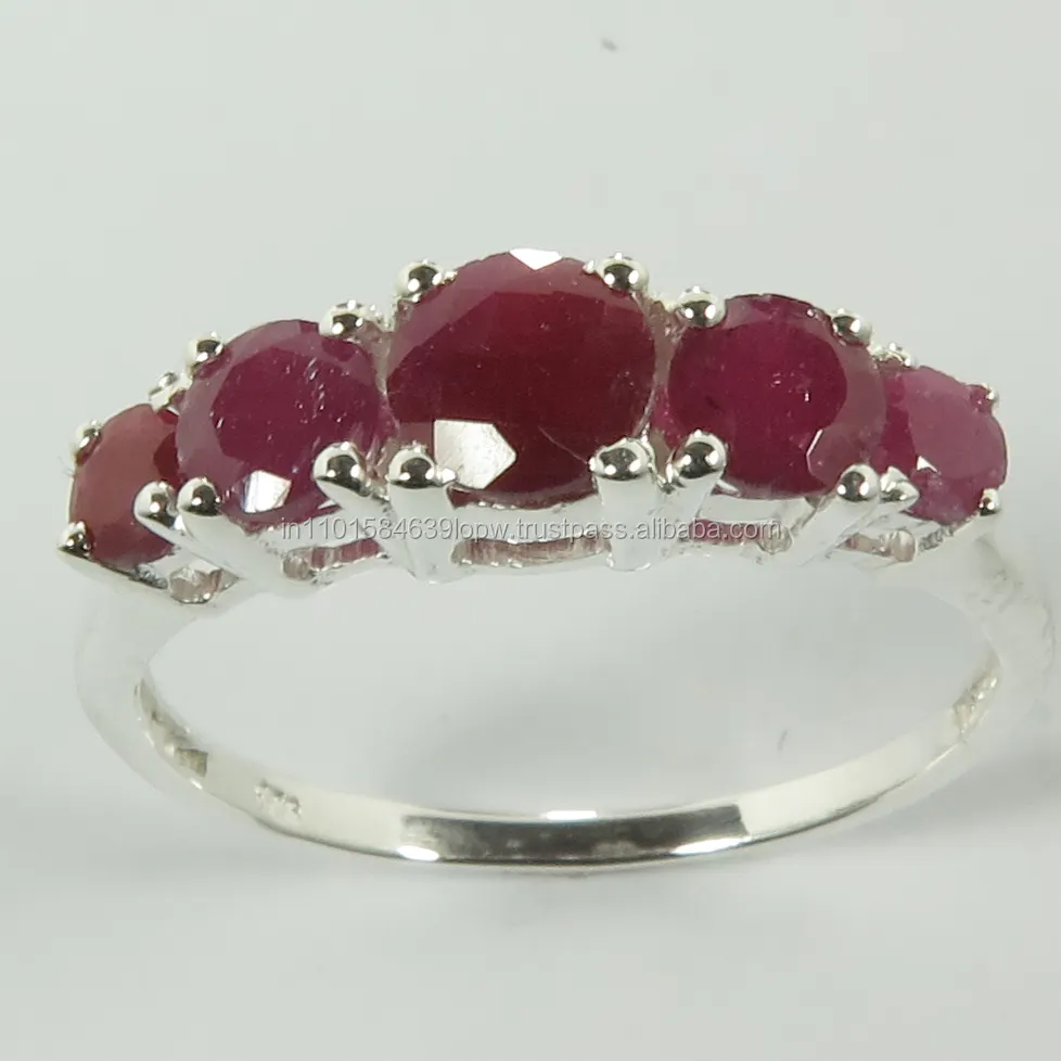 Đá quý Vòng 925 rắn Sterling Bạc Chính Hãng tự nhiên Ruby Mặt đá quý tuyệt vời tất cả các kích thước vòng Claw thiết lập