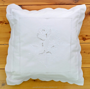 Custom Embroidery <b>Cushion</b> <b>Cover</b> Square Pillow Cases Hand Embroidered Cutout Rose Design White Linen Latex <b>Cushion</b> Cases - Product Image 3