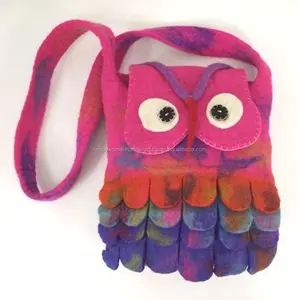 Porte-monnaie unisexe en laine de Nouvelle-Zélande fait main, motif hibou, sacs latéraux, fermeture éclair longue, design direct du Népal, dernières tendances, revendeurs de feutre - Product Image 1