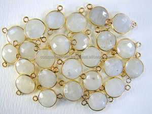 Conector de piedras preciosas redondas de piedra lunar de Plata de Ley 925, ajuste de bisel Natural, hallazgos de joyería, componentes de plata hechos a mano - Product Image 4