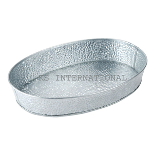 Galvanized Metal Serving Tray Antis <b>Lip</b> <b>Bar</b> with Oval Shape for Storage Use - Product Image 1