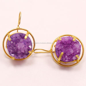 Pendientes Largos Ovalados Amarillos Elegantes de Estilo Vintage, Chapados en Oro de 18K con Ágata, Accesorio de Moda para Mujer - Product Image 1