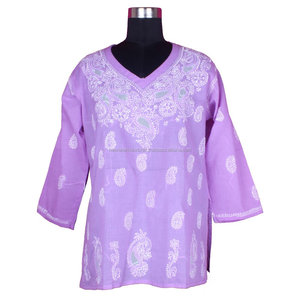 DR168 Stylish Lucknow Chicken Kurta/Tuniques Taille S, M, L, XL, XXL Tunique de chemise en coton Chikankari Les femmes portent des broderies décontractées