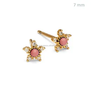14k Gold J-H Color SI Diamond Coral Stud Earrings