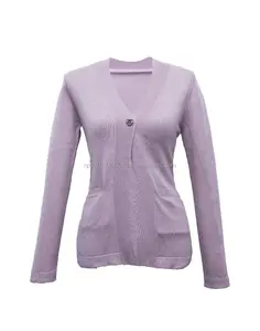 畅销女士针织衫冬季保暖休闲淡淡淡的淡紫色一键尼帕尔100% 纯羊绒开衫
