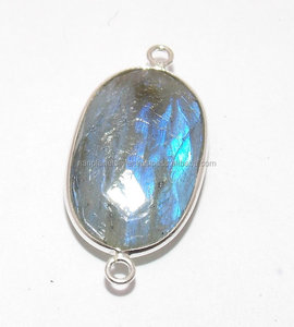แร่แลบราโดไรต์ธรรมชาติชุบเงินรูปวงรีตัวเชื่อมต่อขอบเครื่องประดับทำจากวัสดุอัญมณี - Product Image 2