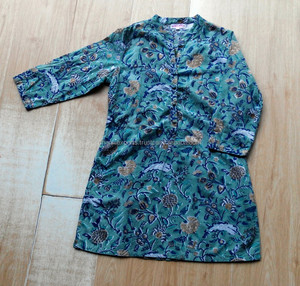 Túnica de algodón con estampado de bloque de mano para mujer, Top de manga corta de algodón con estampado Floral, ropa de playa para otoño - Product Image 4