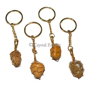 Yellow Jasper Wrapping Tumbled Keychain : Tumbled Stone <b>Keyrings</b> - Crystal Export - Product Image 1