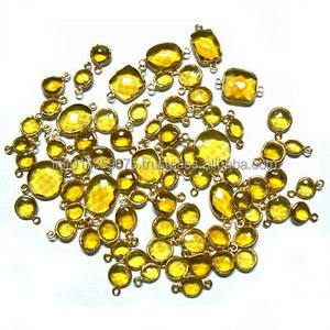 Lunette en quartz citron vermeil naturel sertie de connecteurs de pierres précieuses plaquées rhodium et or pour bijoux de fête - Product Image 1