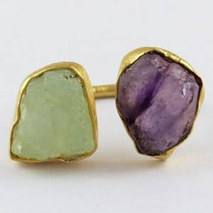 Anillos chapados en oro y plata de ley 925, amatista aguamarina, piedra rugosa, joyería de plata India - Product Image 3