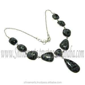 Handmade 925 Sterling <b>Silver</b> Snow Flake Obsidial Gemstone Women Necklace Fashion <b>Silver</b> Jewelry - Product Image 2