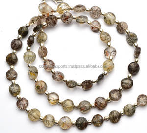 6ถึง8มม. เหรียญรูปร่างลูกปัด20.5นิ้วเต็มสาระเสร็จสร้อยคออัญมณี Rutilated ศรีลังกาสีดำเหลี่ยมเพชรพลอย - Product Image 4