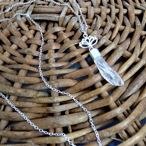 Classic Silver Plated Designer Lotus Charm <b>Pendant</b> Necklace <b>Long</b> Crystal Stone Brass Jewellery for Weddings Gifts-Soku#3397 - Product Image 2