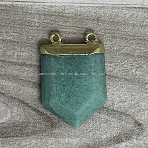 Aventurine Quartz en argent Sterling pendentif classique bijoux de mode plaqué or rhodium vert pointe de flèche breloques ensemble lunette de pierres précieuses - Product Image 2