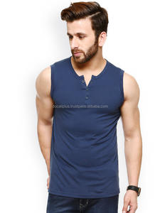 custom oem cotton <b>Sleeveless</b> Henley <b>Tshirts</b> for men - Product Image 2