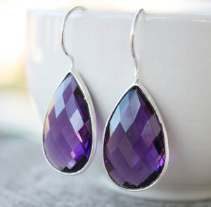 Boucles d'oreilles pendantes en pierre précieuse Quartz améthyste à la mode lunette en forme de poire pour les mariages fêtes cadeaux - Product Image 1