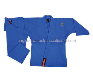 Trajes de judo de algodón azul 100% GI 350 gramos con cinturón blanco Desgaste de artes marciales - Product Image 2