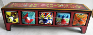 Gabinete de pecho de madera rojo antiguo, 5 cajones de cerámica, diseño Horizontal, artesanías de madera, modelo de pared, técnica pintada para regalos de negocios - Product Image 2