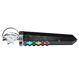 Wholesale Black Tourmaline Chakra Obelisk Wands with Crystal Quartz Merkaba Star : Crystal Export From Gujarat - Product Image 1