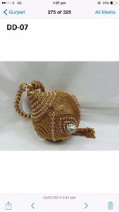 DD06 High Quality Ladies <b>Clutch</b> Stylish Beaded Stone Work <b>Gold</b> Silver Metal Handmade Evening Party Purse for Bridal Use - Product Image 2