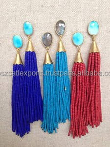 Venta al por mayor cuentas de piedras preciosas pendientes de borla diseñador pendientes - Product Image 4