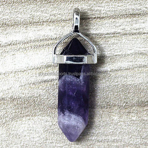 Vintage Style Natural Silver Rhodium Gold Plated <b>Amethyst</b> Hexagon Prism Point <b>Pendants</b> for Parties - Product Image 4